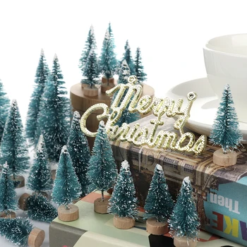 

34/43pcs Christmas DIY Tree Artificial Sisal Pine Tree with Wood Base Pine Tree Mini Sisal Bottle Fake Tree Santa Snow Decor