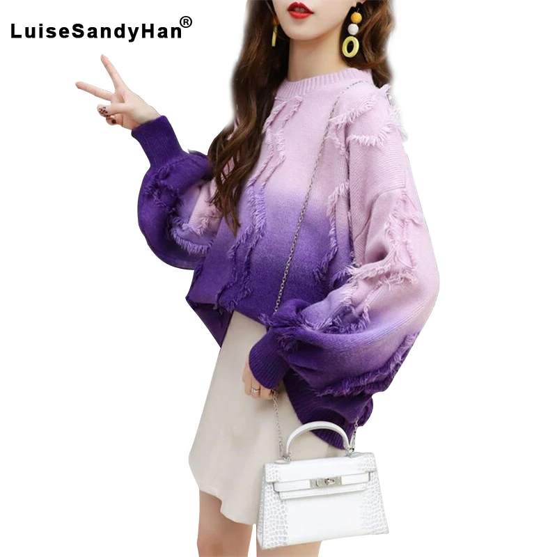 Tassel Pullover Women Loose Gradient Long Sleeve Thicken Warm Knit Jacket Autumn 2021 New casual style | Женская одежда