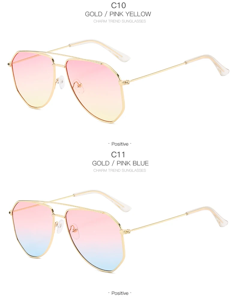 oversized sunglasses 2020 Vintage Brand Design Pilot Sun Glasses for Men Women Metal Frame Driving Sunglasses UV400 Pink Mirror Gradient EyeGlasses Women's Glasses