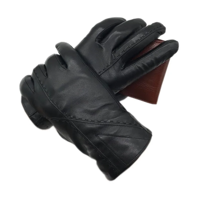 Winter Men's Fashion Sheepskin Leather Gloves Cotton Lining Winter Gloves Keep Warm Driving Riding Outdoor Black New 2020