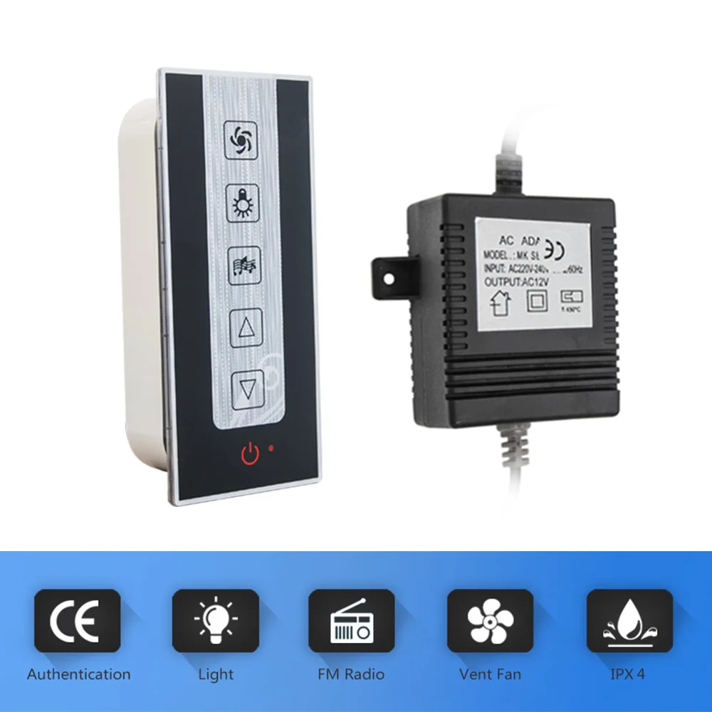 

1 set Black Induction Shower Controller Kit Speaker Light FM Radio Vent Fan Control Panel Transformer for Shower Cabin