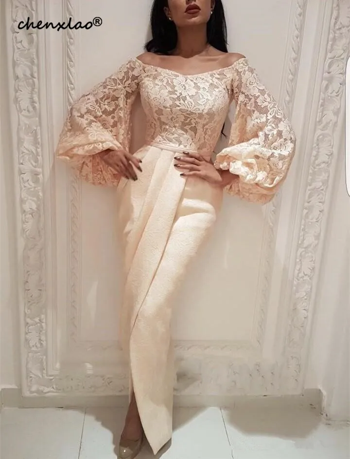

Plus Size Muslim Evening Dresses 2019 Mermaid Long Sleeves Lace Slit Islamic Dubai Saudi Arabic Long Evening Gown Prom Dress