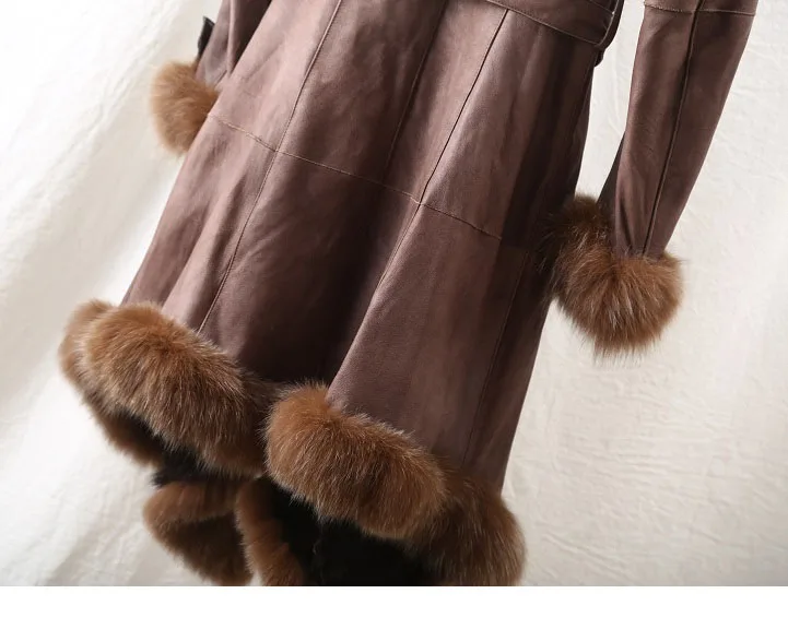 fashion winter new real leather lamb fur grass one coat coat women's long fox windbreaker fur