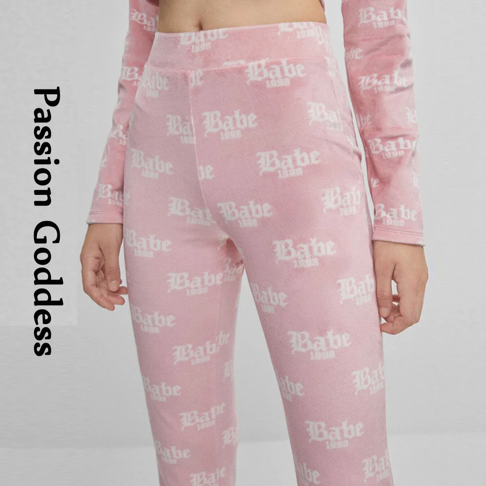 Cute Women set di 2 pezzi in velluto tute morbide e accoglienti Babe Letter  giacche con cerniera stampate pantaloni svasati a vita alta abiti a due  pezzi|Pant Suits| - AliExpress