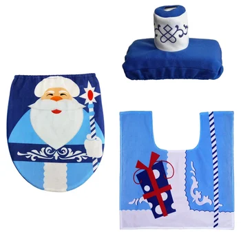 

Non Slip Bathroom Feet Rug Household Santa Claus Toilet Lid Pads Seat Cover Water Tank Covers Set Christmas Decor 3Pcs