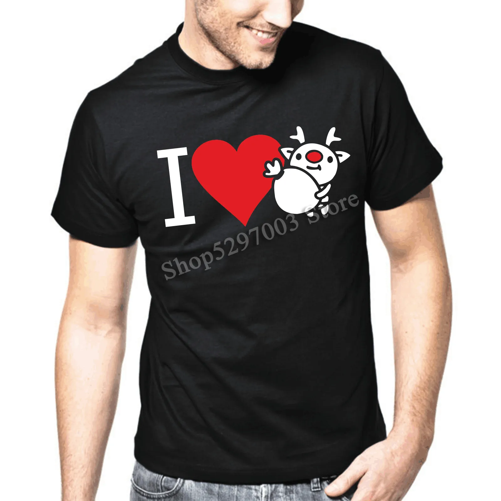 Я люблю Рудольфа оленя рождественские поговорки Веселая Футболка Высокое