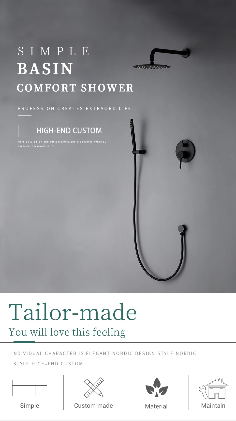 Description Picture 6 of itemBagnolux Brass Gold Concealed Wall Hanging Top Head And Hand Shower Curtain Set Two Functions Hot Cold Mixing Bathroom Faucet