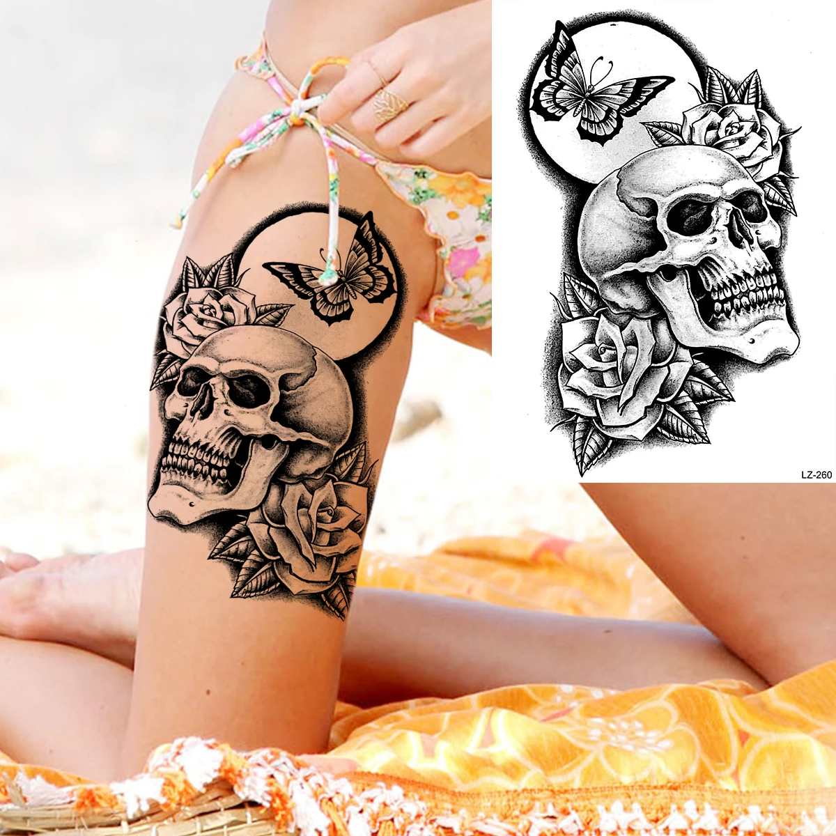 Preto vampiro borboleta tatuagens temporárias para mulheres adulto rosa  flor crânio tigre leão falso tatuagem sexy à prova dwaterproof água tatoo  adesivo - AliExpress