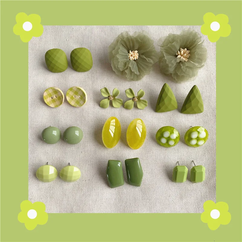 Япония и Южная Корея серьги в форме конфет Ретро Геометрические круглые зеленые серьги-гвоздики акриловые серьги женские цветы из каучука