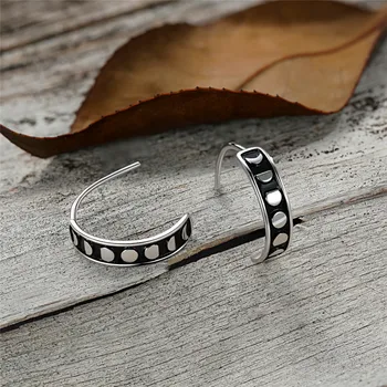 

Cute Female Small Round Stud Earrings Bride Love Moon Phase Wedding Earrings Minimalist Sterling Silver Earrings For Women