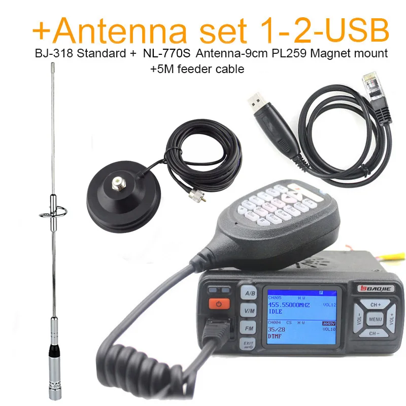 BJ-318-USB Set 1-2 BAOJIE BJ-318 Walkie Talkie BJ-318 25 Вт двухдиапазонный VHF 136-174 МГц UHF 400-490 МГц FM Ham Радио BJ318 мини автомобильное мобильное радио - Цвет: BJ-318-USB Set 1-2