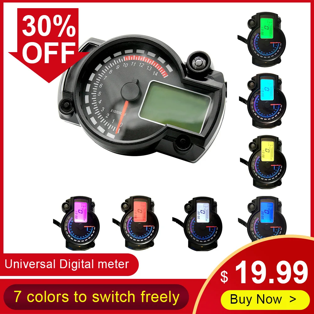 Universal 7 Farben Motorrad Digital Instrument Lcd computer geschwindigkeitsmesser grüne Einstellbar Panel Display LCD Gauge für RX2N 4 zylinder-in Instrumente aus Kraftfahrzeuge und Motorräder bei