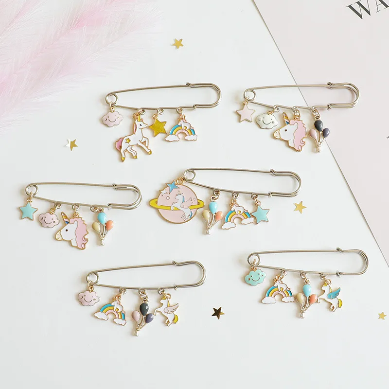 

Yishan 2PCS Cute Drops Oil Unicorn Rainbow Ball Star Smiley Brooch Badge Coat Collar Pin Accessories YS0204