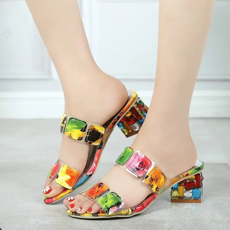 

2020 New Women Sandals Large Size Slippers 41 Rhinestone Word Women Wearing Crystal Heels Sandals HYKL-998