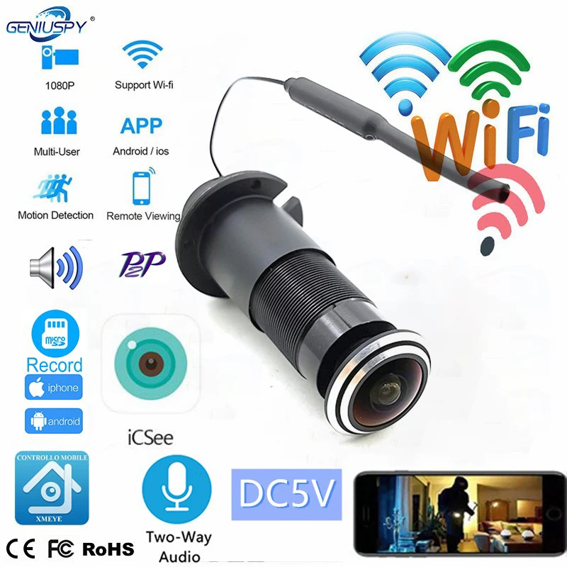 Door Eye Hole Security 2MP HD 2.1mm Lens Wide Angle FishEye CCTV Network Mini Peephole WifI Camera P2P TF Card 2 Way Audio | Безопасность