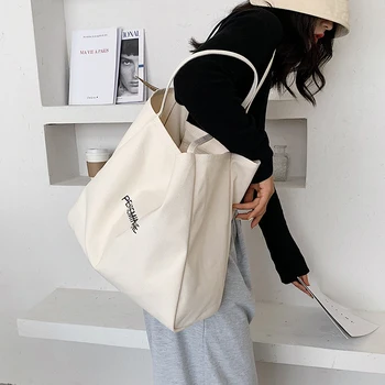 

С Доставкой Simple Large-Capacity Bag Women's Bag 2020 New Fashion Casual Single-Shoulder Canvas Bag Net Red All-match Tote Bag