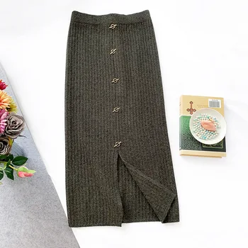 

2020 Autumn & Winter New Arrival Rabbit Fur Skirt Bottoming Skirt Metal Buckle Knit Bag Hip Knit Skirt Free Shipping