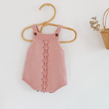 

2020 baby bodysuit overall design solid beige pink colour cotton knitting new born girls jumpsuit