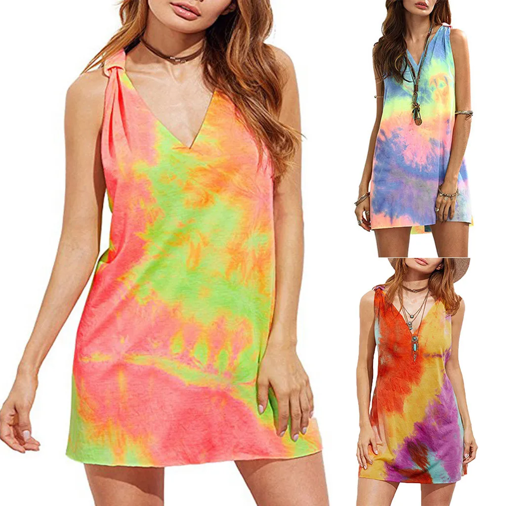 Женское винтажное платье миди tie dye dieneck летнее с коротким рукавом и драпировкой