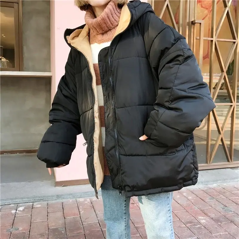 black parka Woherb Женская свободная парка толстые теплые зимние пальто одежда с капюшоном пальто женское негабаритное с хлопковой подкладкой повседневные Длинные куртки - Цвет: black parka
