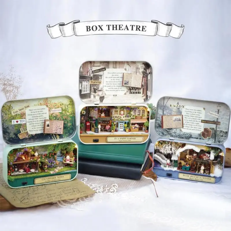 Шкатулка театр ностальгическая тема миниатюрная сцена деревянная миниатюрная головоломка игрушка DIY кукла домашняя мебель Миниатюрная модель подарок на Рождество