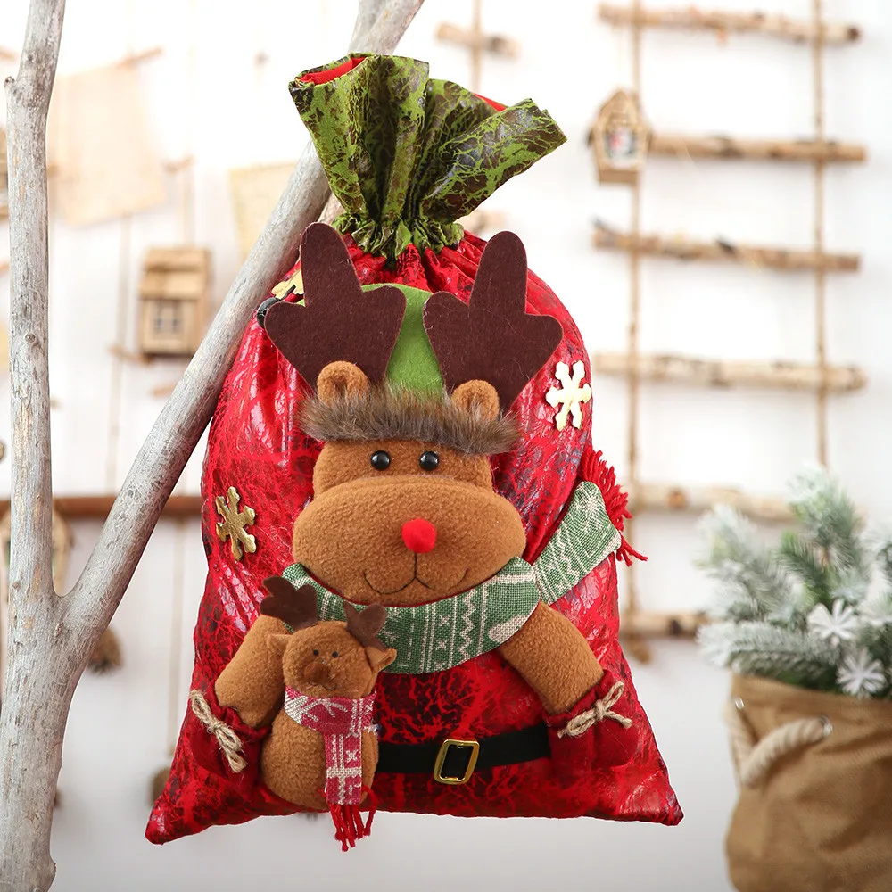 Christmas Apple Bags With Small Plush Doll Ornament Drawstring Candy Treat Gift For Holiday Party Favor Decoracion Navidad | Дом и сад