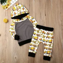 Модный комплект из двух предметов для отдыха; сезон весна-осень; удобные брюки для мальчиков; топ с капюшоном и принтом грузовика; штаны для малышей