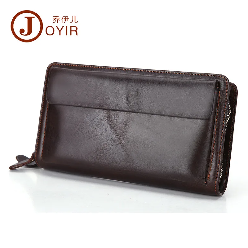 

Business-Style Men Clutch Bag Double Zipper Card Bit More Leather Phone Bag Full-grain Leather Long Wallet Men's Bag