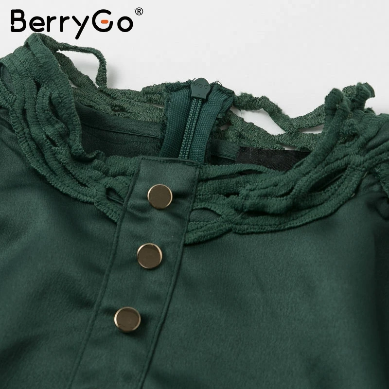 BerryGo винтажное кружевное платье с оборками, женское платье с длинным рукавом и стоячим воротником, мини-женские платья с высокой талией, женское осеннее платье