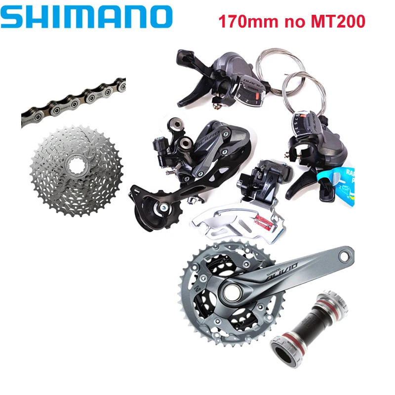 SHIMANO ALIVIO M4000 MTB Groupset M4050 группа набор 3x9 27 скорость переключатель коленчатого вала FC-M4050 BB52 кассета с цепью MT200 HG73 комплект - Цвет: 170mm no MT200