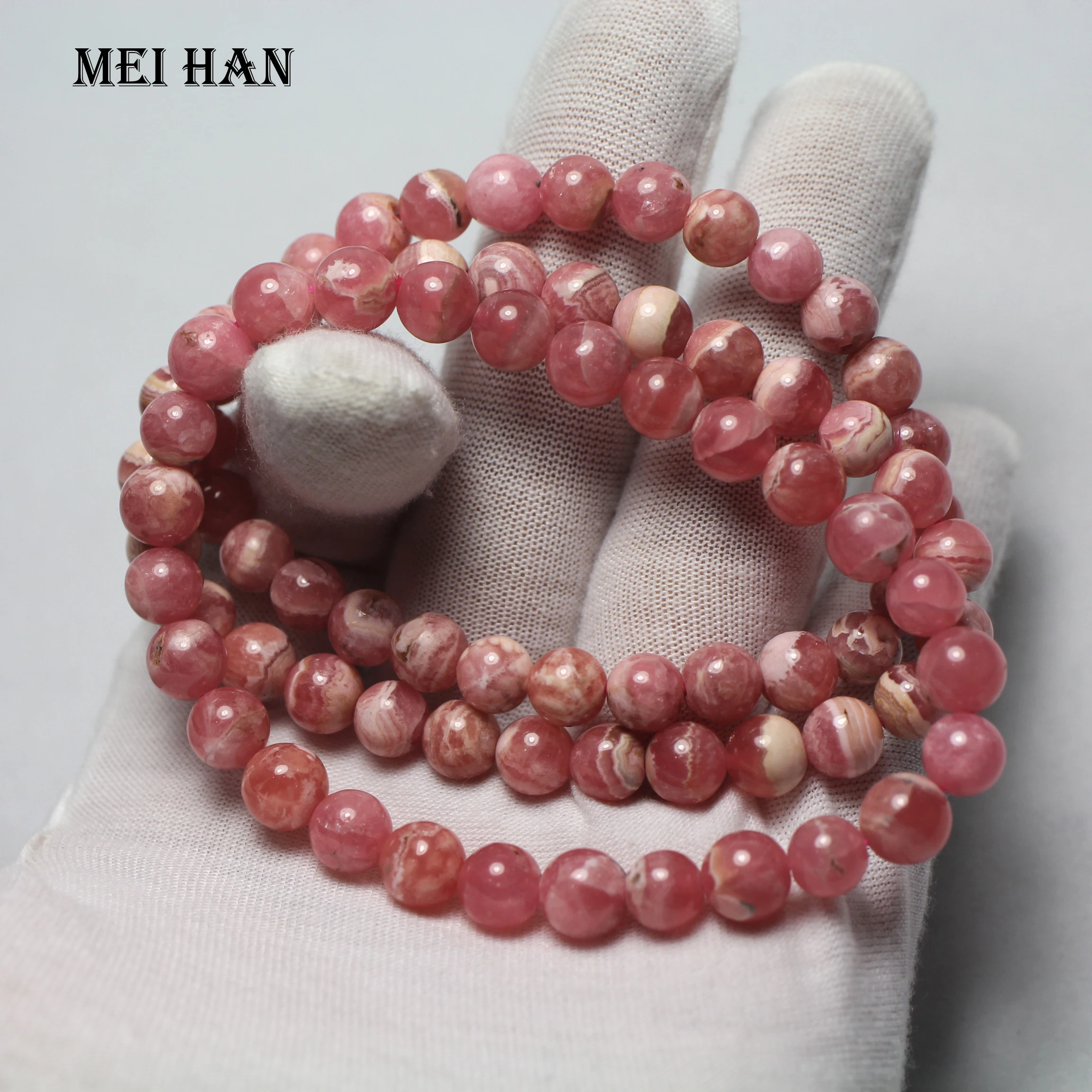 Meihan (26 бусин/браслет/17 г) 7-7 2 мм A + натуральный rhodochrosite Гладкий Круглый бисер