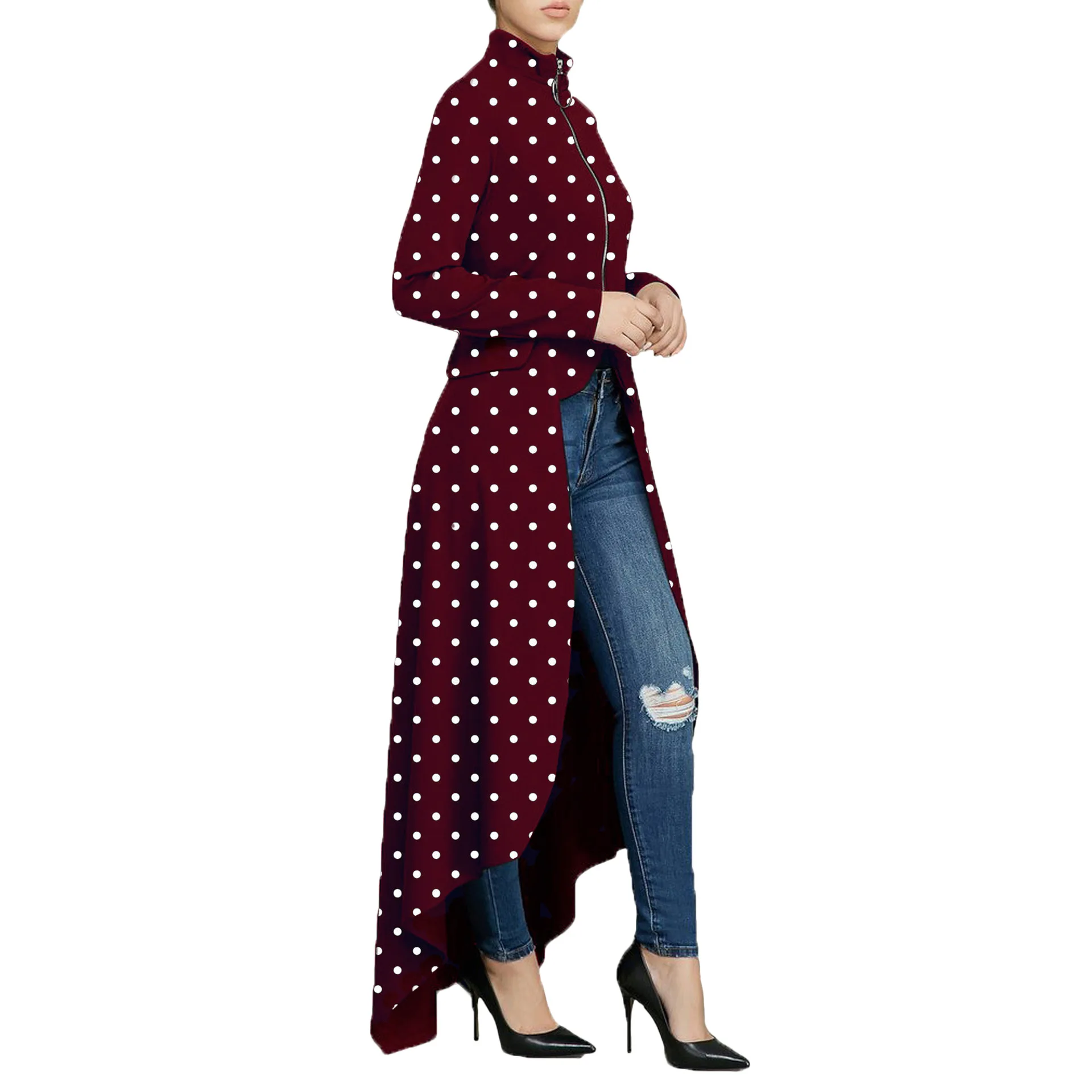 Spring And Summer New Style Hot Selling Long Sleeve High Collar Slim Fit Zipper Long Skirts Fake Pocket Irregular Dress