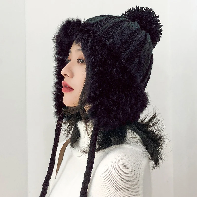 Белые зимние шапочки Женские Вязаные черепа Повседневные шапки s для дам теплые