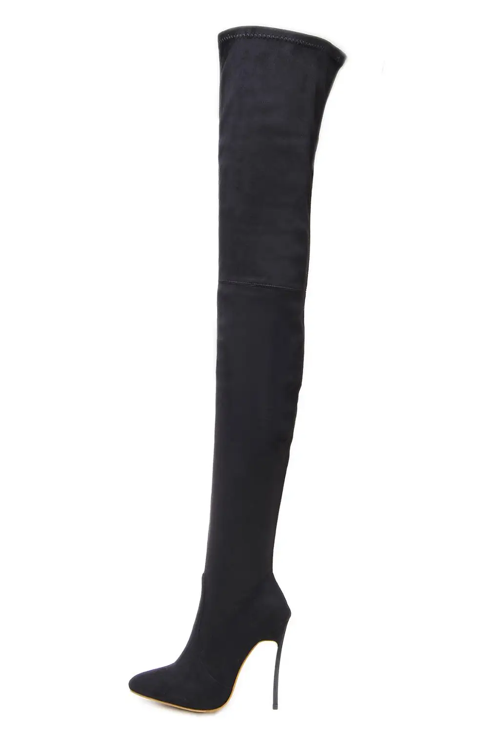 Woman Winter Long Boots Suede Tan Over The Knee Zipper Stretch Pointed Toe Thigh High Heels Boots Sexy Female Botines Motorcycle