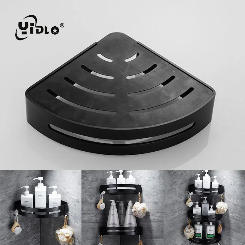 

3StoreSpace Aluminum Bathroom Shelves Black Bathroom Accessories Shower Corner Shelf Shampoo Storage Rack Bathroom Basket Holder