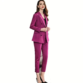 

LANMREM 2020 new spring and summer turn-down collar full sleeves double breasted waist blazer and slim ankle length pants