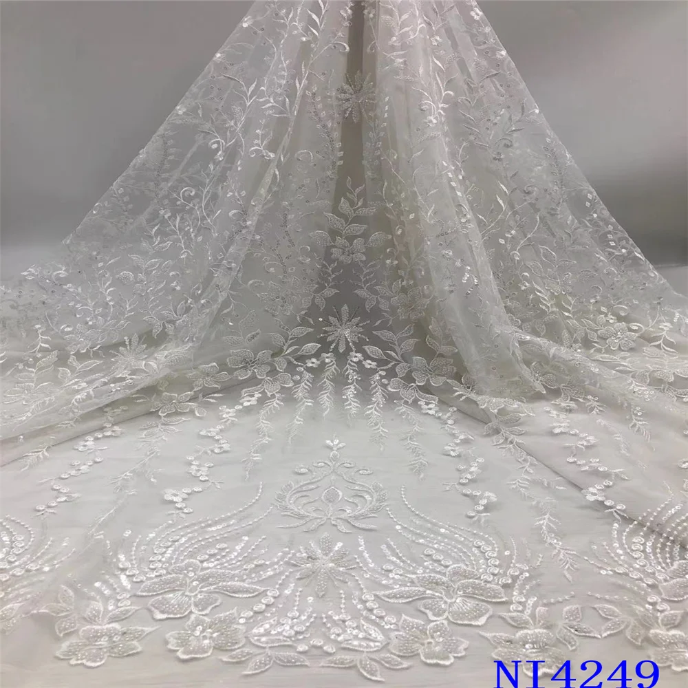 

NI.AI White French Nigerian Lace Fabric High Quality Handmade Tulle African Laces Fabric Wedding Dubai French Tulle Lace NI4249