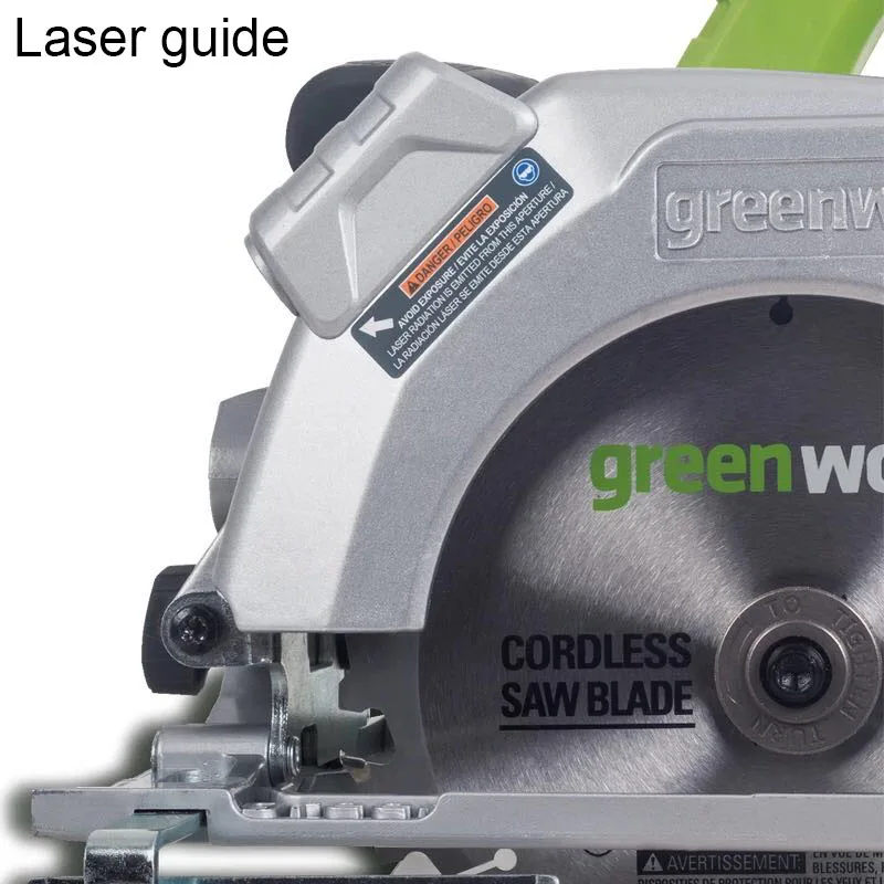 Greenworks Scie circulaire /à main sans fil GD24CS Li-Ion 24 V max. 64 mm de profondeur de coupe 4500 tr//min, blocage de la broche /à vitesse de ralenti avec Lumi/ère LED sans Batterie ni chargeur