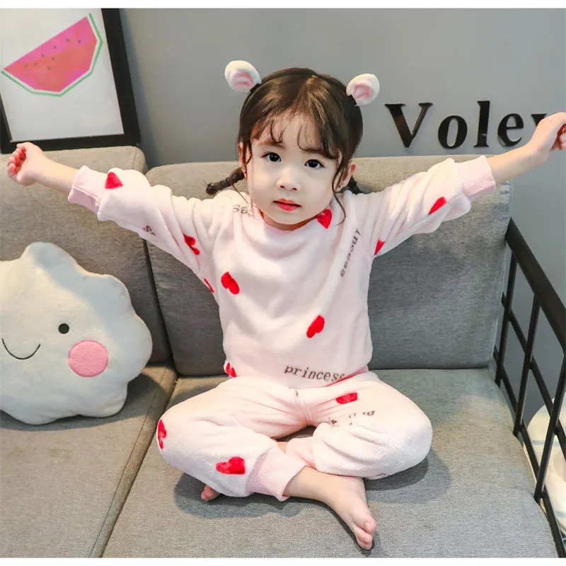 

Kids Girl Pajamas Set Winter Cute Korean Style Toddler Fleece Pajamas 2 Piece Sleepwear Baby Full Sleeve Cotton Velvet Nightwear