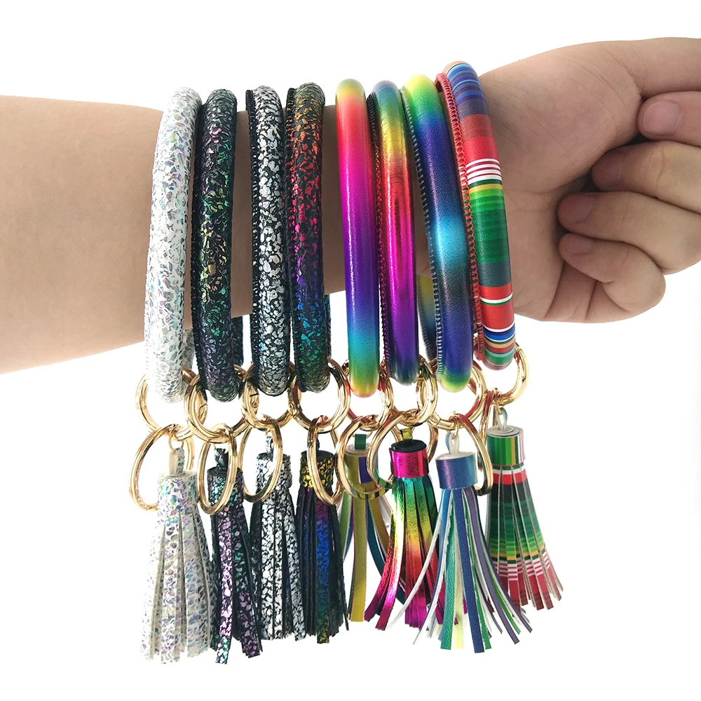 Fashion PU Leather Bracelet Keychain for Women Comfortable Wear Resistant Car Bangle Tassel Wrist Strap Accessories |
