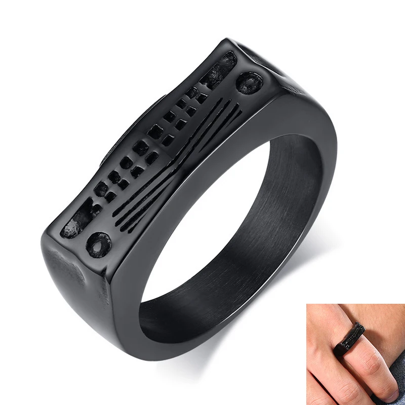 

8MM Black Stainless Steel Ring for Men Punk Auto Car Head Band Accessories Gift jewelry