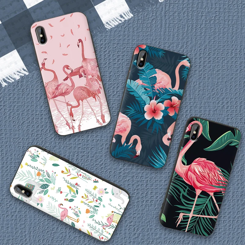 Роскошный черный чехол с фламинго и листьями для samsung Galaxy S7 Edge S8 S9 S10 PLUS NOTE 8 9 M10 20 30 |