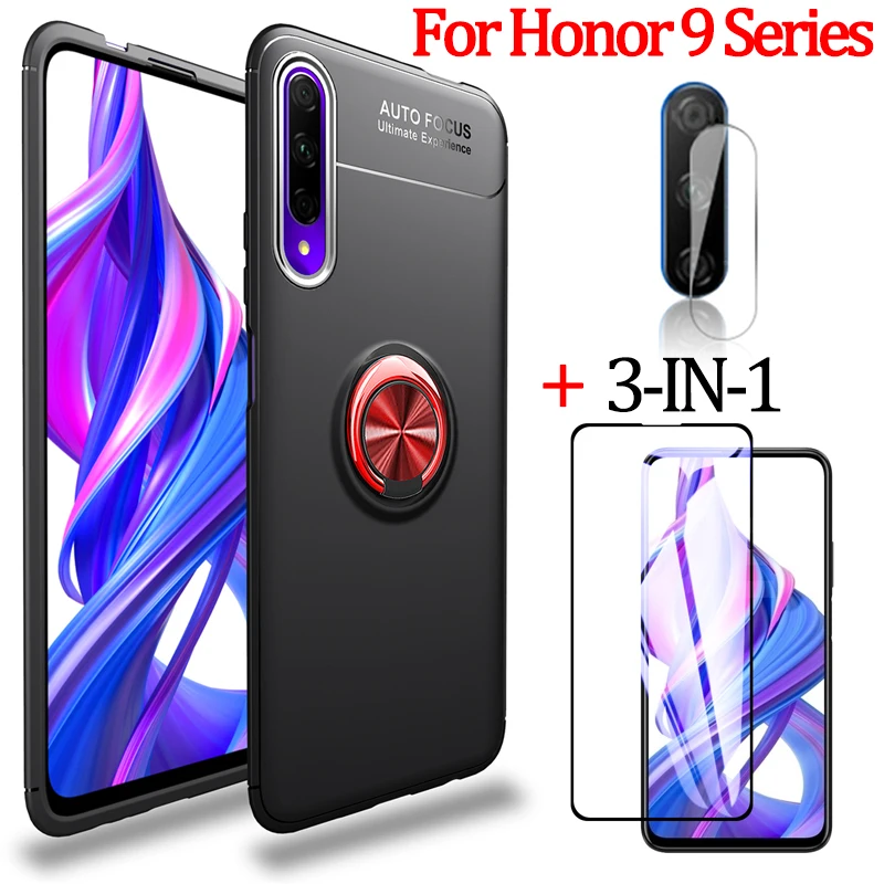 3 в 1 чехли на телефон + камера стекло Honor 9X Hauwei 9Lite магнитное кольцо держатель чехол