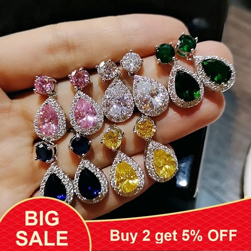 

Luxury Water Drop Earrring AAAAA cz Real 925 sterling silver Statement Party Wedding Dangle Earrings for women Bridal Jewelry