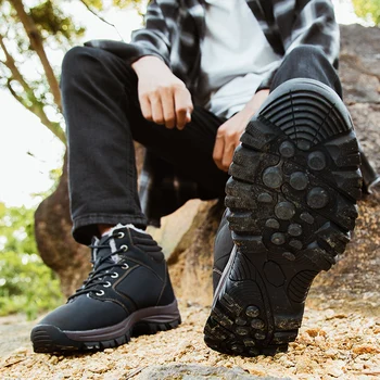 

Winter Men boots High Quality Casual Natural Leather Boots Lace-up Solid Non-Slip Shoes Warm Men High Top Outdoor Shoes Sneakers