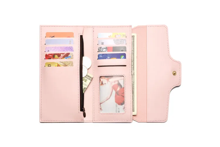 Long Wallet Wristband Women Purses Sequins Zipper Coin Purse Card Holder Wallets Female High Quality Clutch Money Bag PU Leather