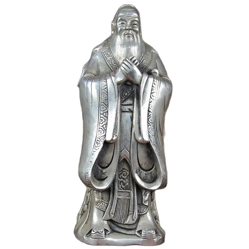 

China Old Feng Shui Homeornaments Plate With Silver Confucius Statue Statue
