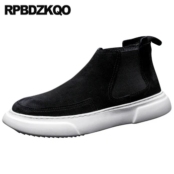 

black nubuck leather shoes men sneakers comfort Italy european high top casual slip on winter famous trainers genuine suede 2018