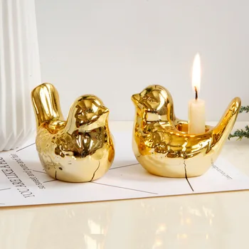 

CREATIVE GOLDEN BIRD LONG ROD CANDLE HOLDER EUROPEAN GOLDEN HOME FURNISHING BIRD DESKTOP DECORATION HOLIDAY DECORATION