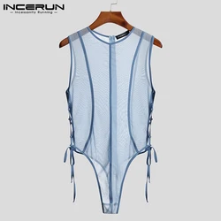 New Men's Sexy Leisure Sleeveless Onesies Fashionable Casual Solid Color Comfortable Rompers INCERUN Mens Tie Jumpsuits-5XL 2021